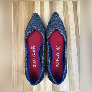 Rothy's Pointed Knit Flats in Dark Gray with Red Insole